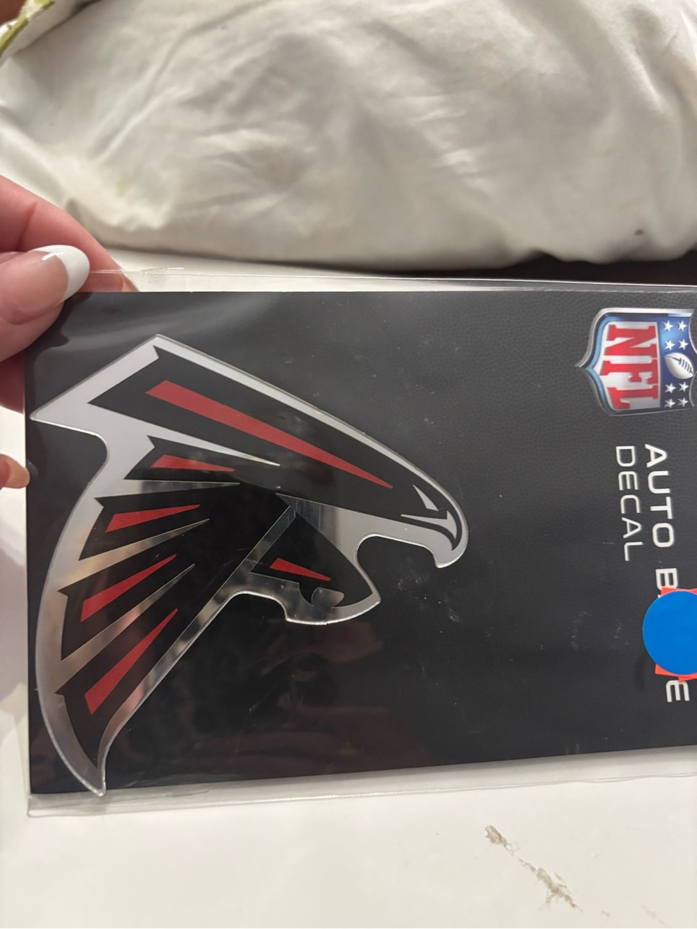 NFL Falcons Chrome Auto Decal with Red and Black Accents
